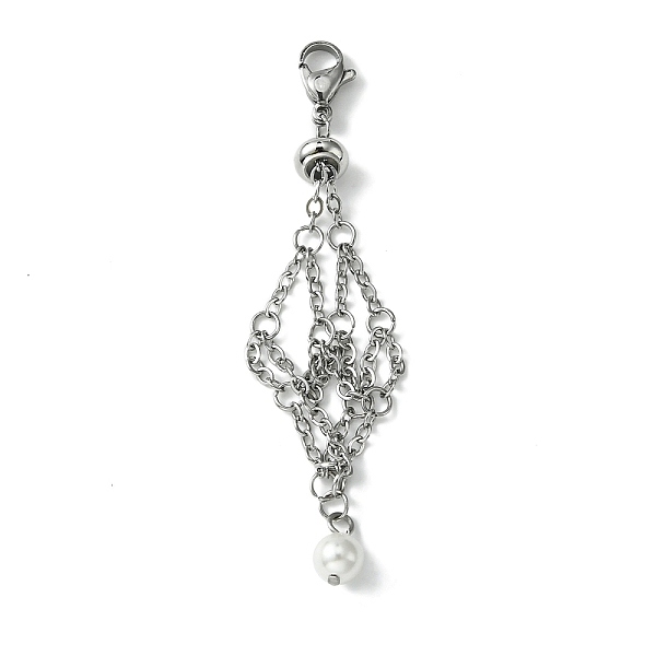 

PandaHall 304 Stainless Steel Cable Chains Macrame Pouch Empty Stone Holder Pendant Decoration, with Round Shell Pearl Bead, Stainless Steel...