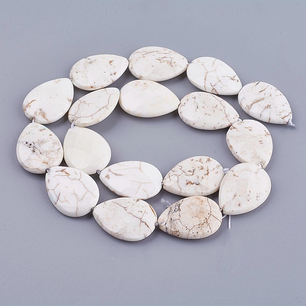 

PandaHall Dyed & Heated Natural Magnesite Beads Strands, Faceted, teardrop, 25x18x6mm, Hole: 1mm, about 17pcs/strand, 16.5 inch(42cm)..., White