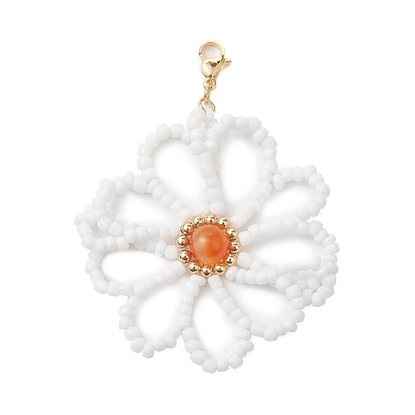 

PandaHall Flower Natural Carnelian & Glass Seed Beads Pendant Decorations, for Bag, Keychain Ornaments, White, 71mm, Flower: 56x54x8mm...