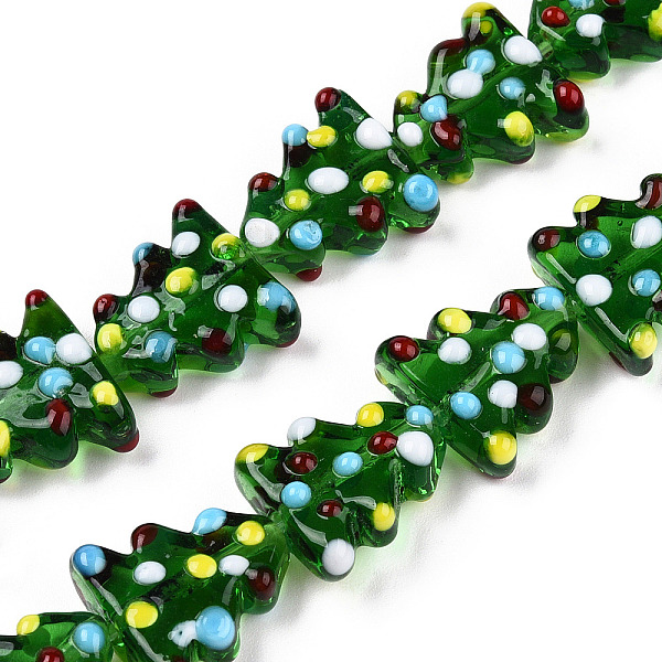 

PandaHall Handmade Bumpy Lampwork Beads Strands, Christmas Tree, Green, 16.5x14.5x7.5mm, Hole: 1.5mm, about 30pcs/strand, 17.87 inch(45.4cm)...
