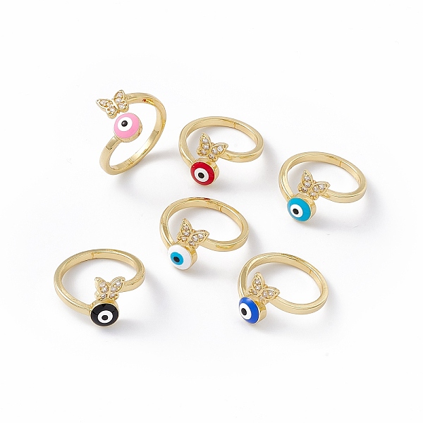 

PandaHall Clear Cubic Zirconia Butterfly & Enamel Evil Eye Open Cuff Ring, Real 18K Gold Plated Brass Lucky Jewelry for Women, Lead Free &..., Multicolor