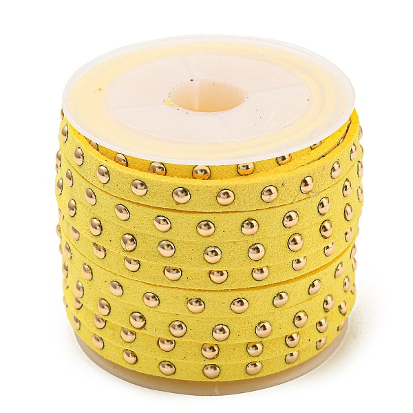 

PandaHall Faux Suede Cord, with Golden Tone Alloy Rivet, For Punk Rock Jewelry Making, Yellow, 5x2.5mm, about 5.46 yards(5m)/roll Faux...