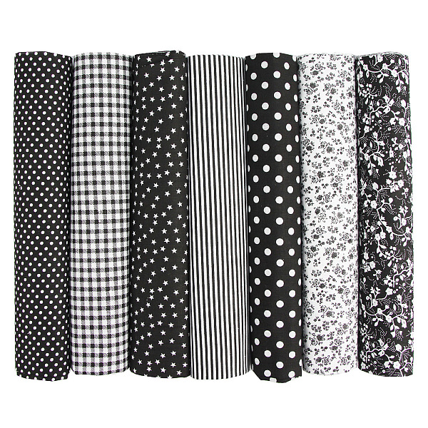 

PandaHall Printed Cotton Fabric, for Patchwork, Sewing Tissue to Patchwork, Quilting, Square, Black, 50x50cm, 7pcs/set Cotton Square Black