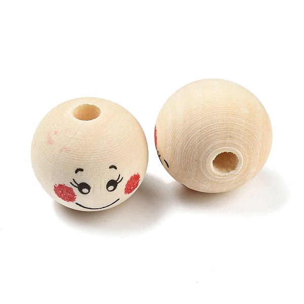 

PandaHall Printed Wood European Beads, Wooden Large Hole Round Beads with Smiling Face Print, Undyed, Black, 20x18mm, Hole: 5mm, about...