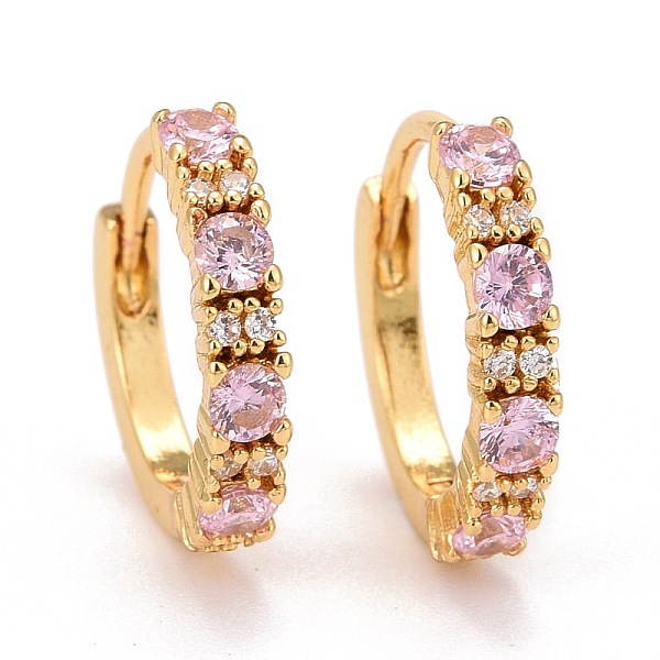 

PandaHall Luxury Pink Cubic Zirconia Huggie Hoop Earrings, Brass Hoop Earrings for Women, Lead Free & Cadmium Free & Nickel Free, Real 18K...