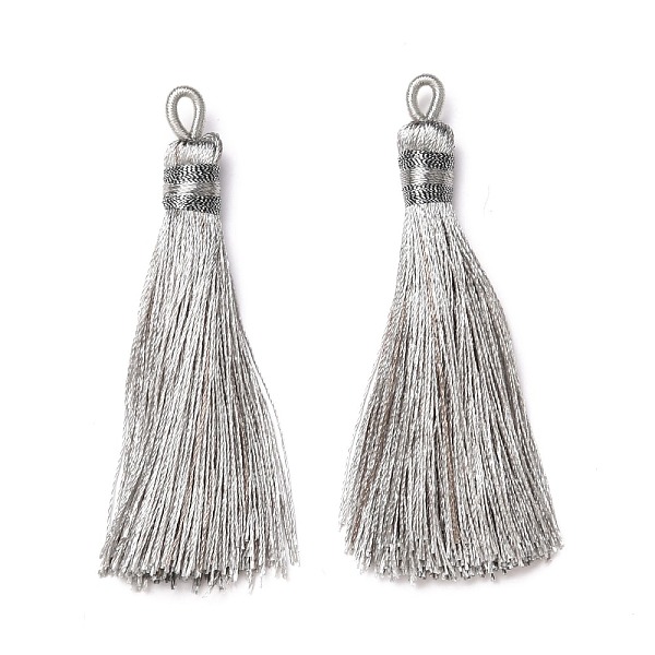 

PandaHall Nylon Tassel Big Pendants, Dark Gray, 80~82x7.5~8.5mm, Hole: 5x4.5mm Nylon