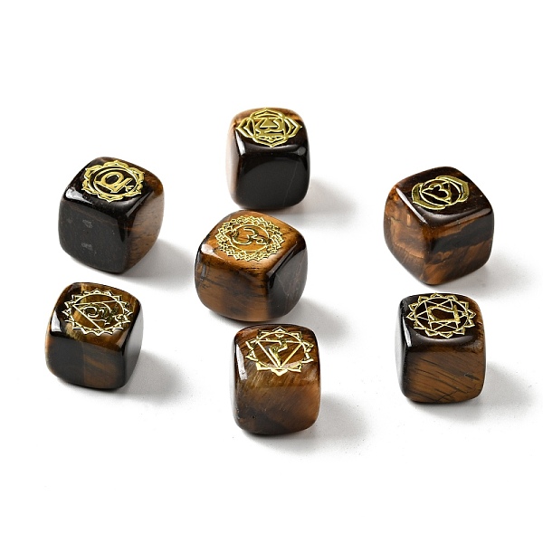 

PandaHall 7Pcs 7 Styles Natural Tiger Eye Beads, with Long-Lasting Plated Golden Tone Brass Chakra Pattern Slices, Lead Free & Cadmium Free...
