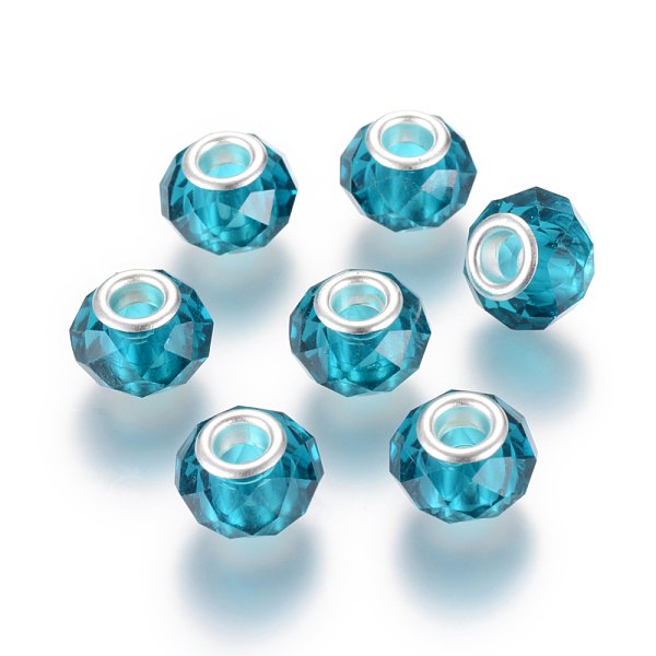 

PandaHall Handmade Glass European Beads, Large Hole Beads, Silver Color Brass Core, Dark Cyan, 14x8mm, Hole: 5mm Glass+Brass Core Rondelle...