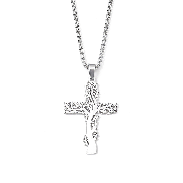 

PandaHall 201 Stainless Steel Pendant Necklaces for Man, Cross, Stainless Steel Color, 23.50 inch(59.7cm), Cross: 42x28x1.3mm Starburst...