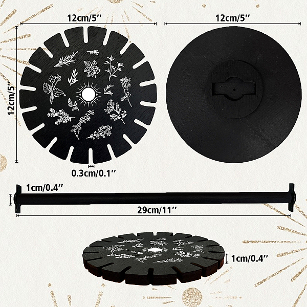 

PandaHall Wooden Wheel, Wooden Display Shelf, Black Holder Stand, Rustic Divination Pendulum Storage Rack, Witch Stuff, Plants Pattern...