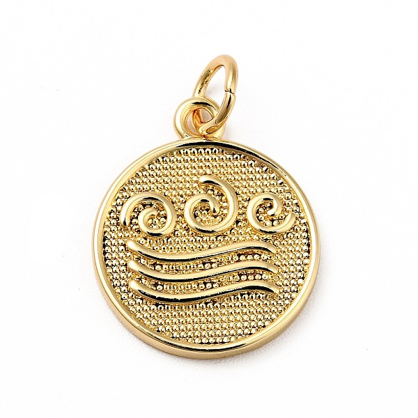 

PandaHall Rack Plating Brass Pendants, with Jump Ring, Cadmium Free & Nickel Free & Lead Free, Flat Round with Wave, Real 18K Gold Plated...