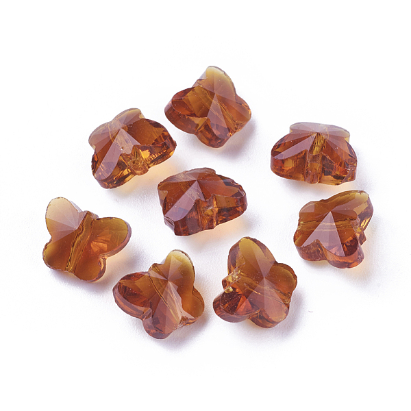 PandaHall Transparent Glass Beads, Faceted, Butterfly, Chocolate, 8x10x5.5mm, Hole: 1mm Glass Butterfly Brown