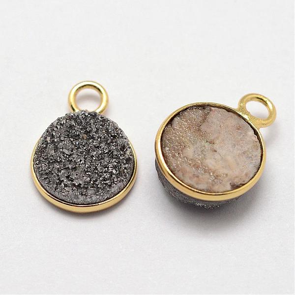 Electroplate Natural Druzy Quartz Crystal Pendants