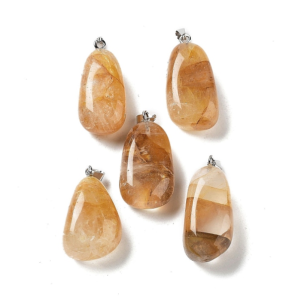 

PandaHall Natural Yellow Hematoid Quartz Pendants, Nuggets Charms with Stainless Steel Color Plated 201 Stainless Steel Snap on Bails...