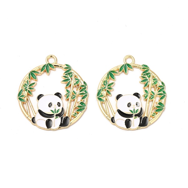 

PandaHall Alloy Enamel Pendants, Cadmium Free & Nickel Free & Lead Free, Golden, Flat Round with Bamboo and Panda Charm, Black, 28x25x1.3mm...