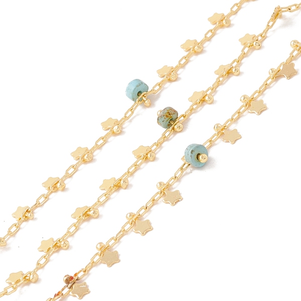 

PandaHall Natural Turquoise Column Beaded Chains, with Brass Paperclip Chains and Star Charm, Soldered, with Spool, Lead Free & Cadmium Free...