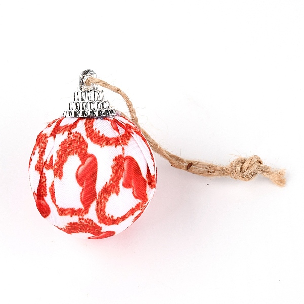 

PandaHall Foam Ball, with Plastic and Cloth Findings, Christmas Tree Decorations, with Hemp Rope, Round, Heart Pattern, 133mm Foam Round Red