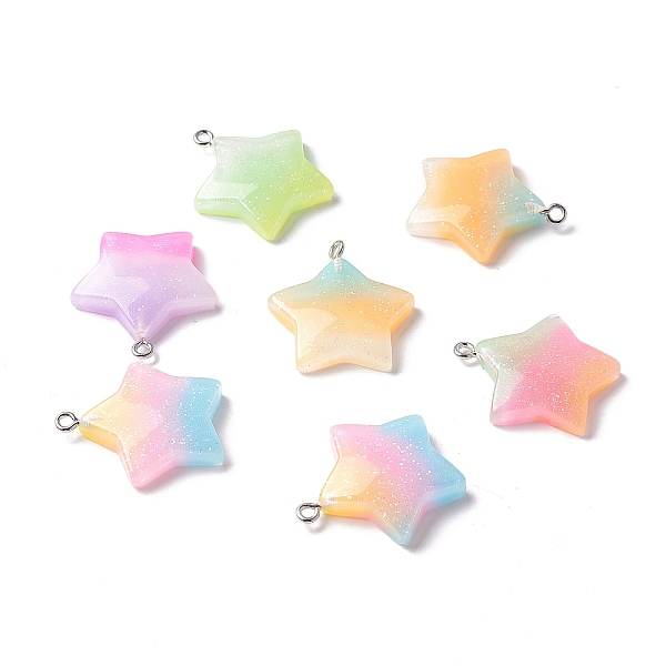 

PandaHall Opaque Resin Pendants, with Platinum Tone Iron Loop & Glitter Powder, Gradient Color, Star, Mixed Color, 28x25.5x5.5mm, Hole..., Multicolor