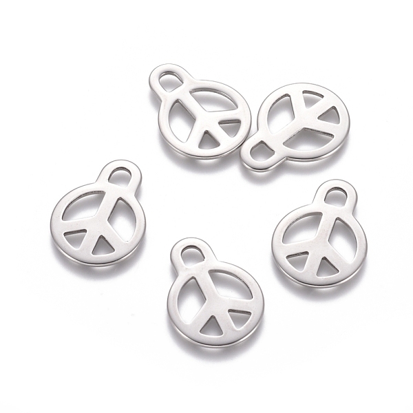 

PandaHall 201 Stainless Steel Pendants, Peace Symbol, Stainless Steel Color, 18.5x14x1mm, Hole: 3mm 201 Stainless Steel Flat Round