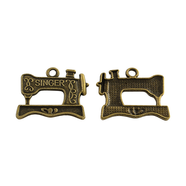 

PandaHall Tibetan Style Alloy Sewing Machine Pendants, with Word Singer, Cadmium Free & Nickel Free & Lead Free, Antique Bronze, 17x20x1.5mm...