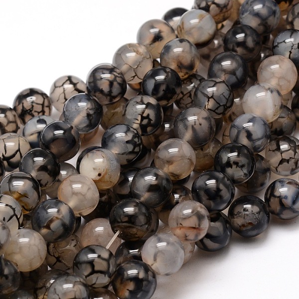

PandaHall Dyed Natural Agate Round Beads Strands, Gainsboro, 14mm, Hole: 1mm, about 28pcs/strand, 14.9 inch Crackle Agate Round Gray