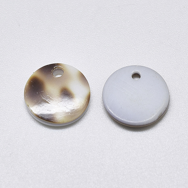 

PandaHall Tiger Cowrie Shell Pendants, Flat Round, Old Lace, 10x1.5~2mm, Hole: 1.2mm Shell Flat Round
