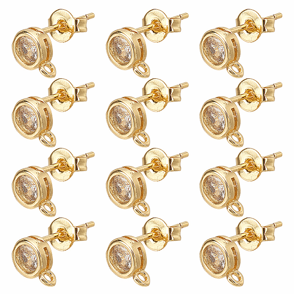 

PandaHall DICOSMETIC 6 Pairs Brass Cubic Zirconia Earring Studs Golden Small Flat Round Stud Earring Findings with 0.8mm Loops 18K Gold...