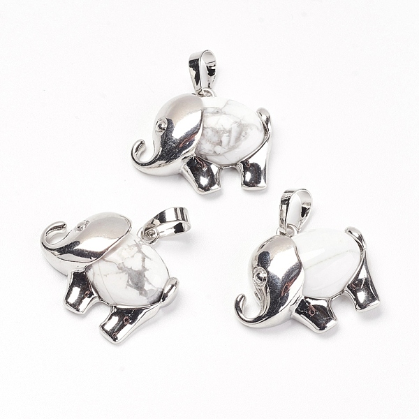

PandaHall Natural Howlite Pendants, with Brass Findings, Elephant, Platinum, 22.5x27x8mm, Hole: 5x8mm Howlite Elephant
