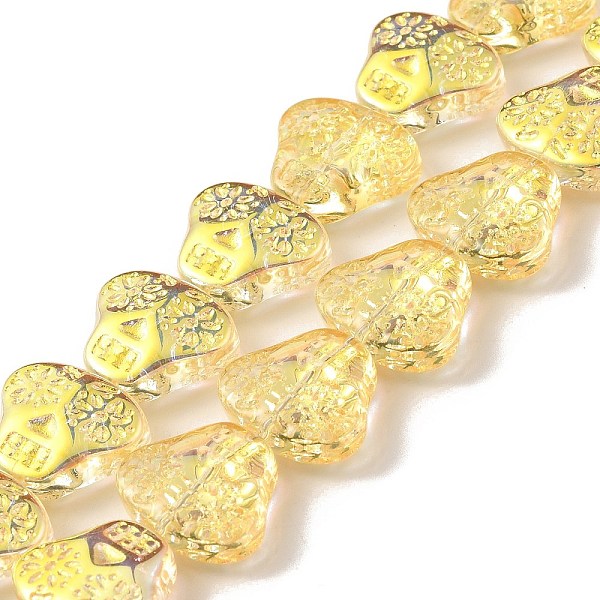 

PandaHall Transparent Electroplate Glass Beads Strands, Half Rainbow Plated, Skull Head, Yellow, 16x19x7mm, Hole: 1.2mm, about 40pcs/strand...