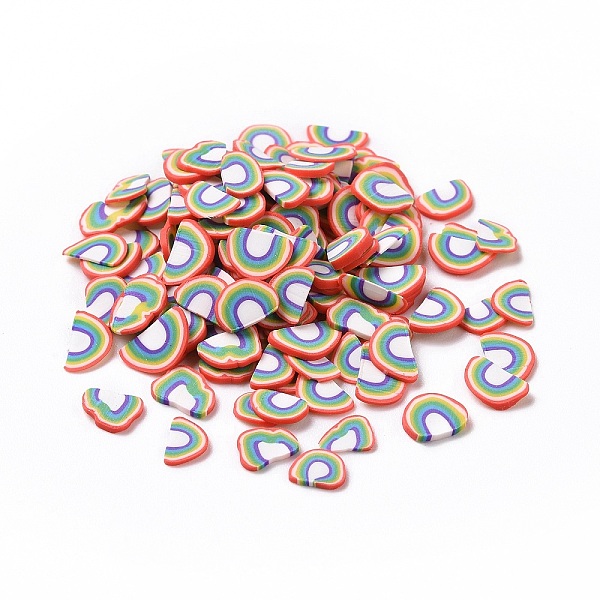 

PandaHall Handmade Polymer Clay Cabochons, Rainbow, Colorful, 4~5x6~7x0.8~1mm, about 50000pcs/1000g Polymer Clay Rainbow