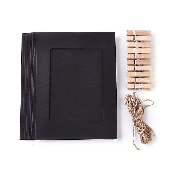 

PandaHall Rectangle Card Paper Picture Frame, with Hemp Rope and Wooden Clip, for Wall Decoration, Black Paper Rectangle Black
