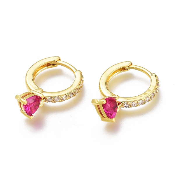 

PandaHall Brass Micro Pave Cubic Zirconia Huggie Hoop Earrings, Long-Lasting Plated, Ring with Heart, Golden, Fuchsia, 21mm, Pin: 1x0.7mm..., Pink