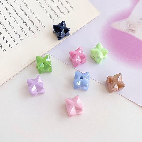 

PandaHall Opaque Acrylic Bead, Mixed Color, 12.9x16.7x17mm, Hole: 3mm Acrylic Star Multicolor