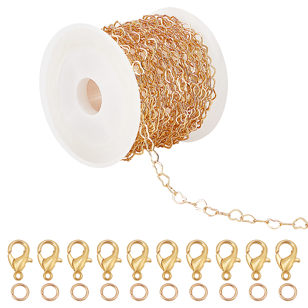 

PandaHall CHGCRAFT 15.9~16.4 Feet Brass Heart Link Chains, with 20Pcs Brass Jump Rings and 10Pcs Zinc Alloy Lobster Claw Clasps, for DIY...