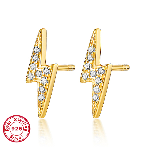 

PandaHall 925 Sterling Silver Rhinestone Stud Earrings, Real 18K Gold Plated, with with S925 Stamp, Lightning Bolt, 11x3mm Sterling Silver..., Clear