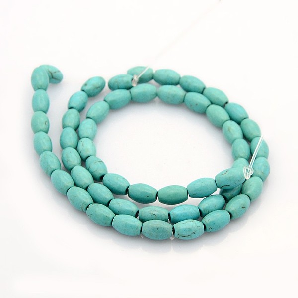 

PandaHall Synthetic Turquoise Beads Strands, Dyed, Rice, Turquoise, 8x6mm, Hole: 1mm, about 52pcs/strand, 16 inch Synthetic Turquoise Rice..., Green