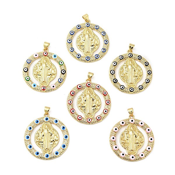 

PandaHall Rack Plating Brass Micro Pave Clear Cubic Zirconia Pendants, with Enamel, Cadmium Free & Lead Free, Real 18K Gold Plated, Ring..., Multicolor