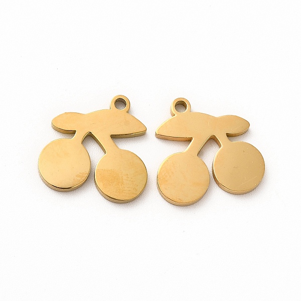 

PandaHall Ion Plating(IP) 304 Stainless Steel Charms, Cherry, Golden, 14x14x1.4mm, Hole: 1.4mm 304 Stainless Steel Cherry