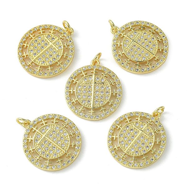 

PandaHall Rack Plating Brass Micro Pave Cubic Zirconia Pendants,, Long-Lasting Plated, Lead Free & Cadmium Free, Flat Round with Cross Charm..., Clear