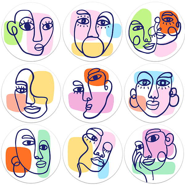 PandaHall BENECREAT 9Pcs Abstract Face Wood Coasters, Creative Geometric Line Characters Wood Drink Coaster Coffee Cup Mat for Kitchen Table...