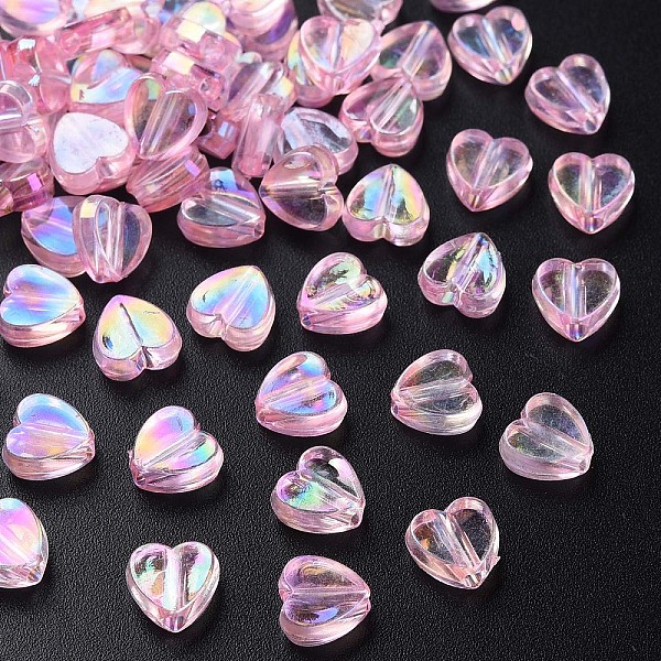 

PandaHall Transparent Acrylic Beads, AB Color Plated, Heart, Pearl Pink, 7.5x8x3mm, Hole: 1.8mm Acrylic Heart