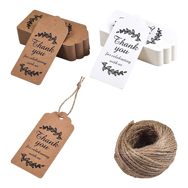 

PandaHall 2 Sets 2 Colors Thank You for Celebrating with Us Paper Gift Tags, Hang Tags, with Jute Twine, for Wedding Thanksgiving, Rectangle..., Multicolor