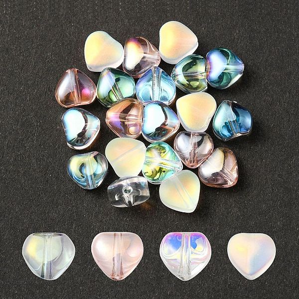 

PandaHall 20Pcs 4 Colors Transparent Spray Painted & Frosted Glass Beads, AB Color Plated, Heart, Mixed Color, 6x6x4mm, Hole: 0.7mm..., Multicolor