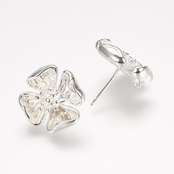 

PandaHall Rack Plating Brass Stud Earring Findings, with Loop, Flower, Silver Color Plated, 16x16x4.5mm, Hole: 0.5mm, pin: 0.5mm Brass...