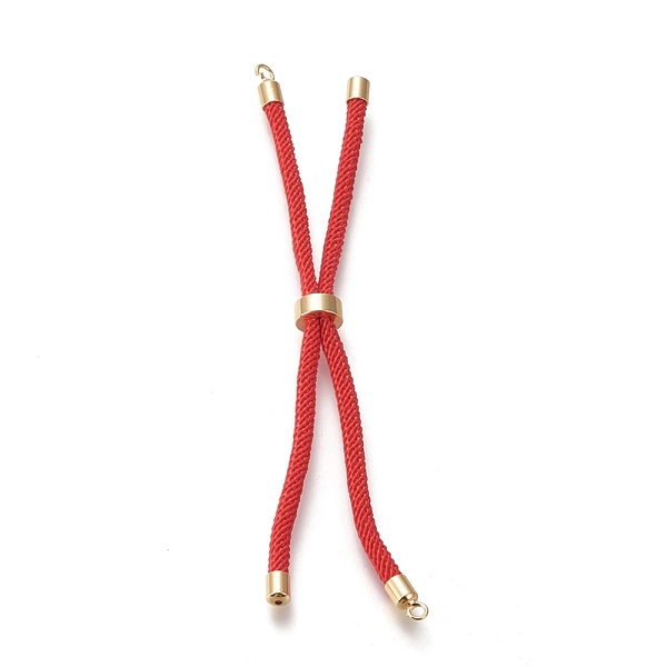 Nylon Twisted Cord Bracelet Making, Slider Bracelet Making, with Eco-Friendly Brass Findings, Round, Golden, Red, 8.66-9.06 inch(22-23cm), Hole: 2.8mm, Single Chain Length: about 4.33-4.53 inch(11-11.5cm)