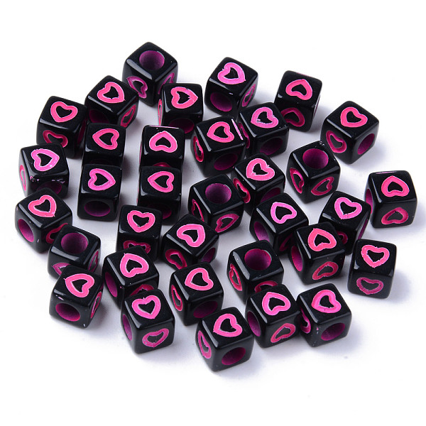 

PandaHall Opaque Black Acrylic European Beads, Large Hole Beads, Cube with Heart, Hot Pink, 7x7x7mm, Hole: 4mm, about 1900~2000pcs/500g...