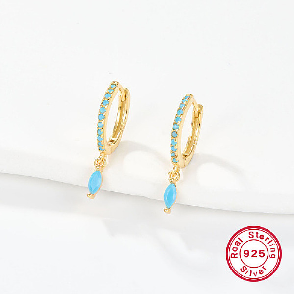 

PandaHall 925 Sterling Silver Hoop Earring for Dangle Earrings, with Horse Eye Cubic Zirconia Dangle Charms, Deep Sky Blue, 19x2mm Sterling...