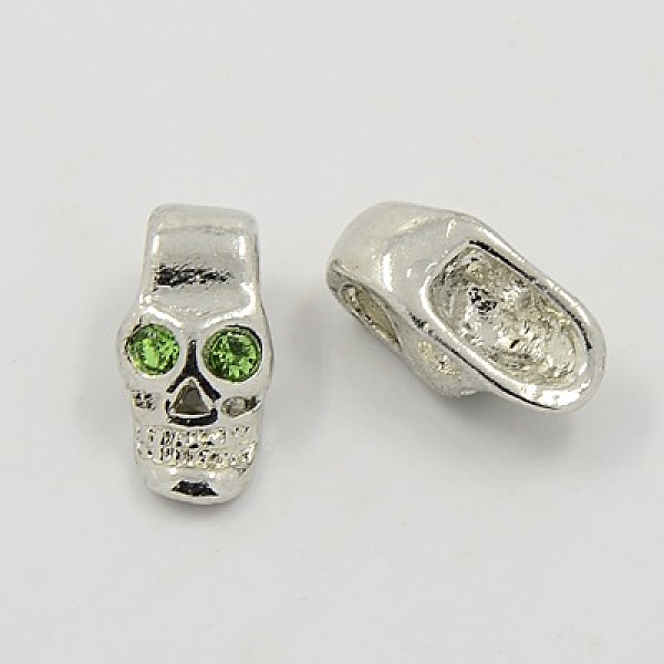 

PandaHall Alloy European Style Beads, for Halloween, with Rhinestone, Platinum Metal Color, Skull, Green Yellow, 16x9.4x8.2mm, Hole: 4mm...