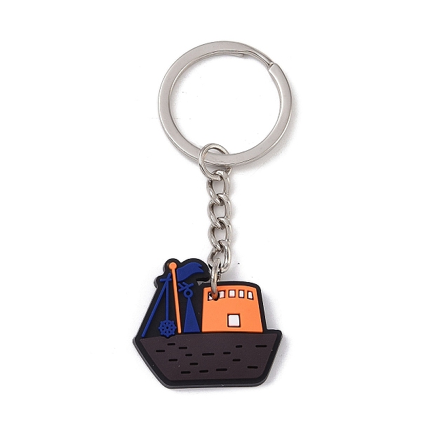 

PandaHall Cartoon PVC Pendant Keychain, with Iron Keychain Findings, Ship, 8.4cm Plastic Ship Black