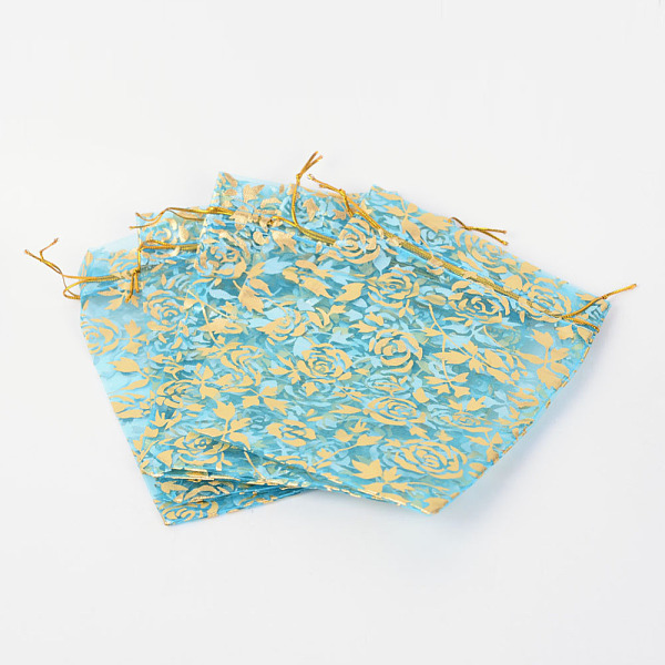 

PandaHall Rose Printed Organza Bags, Gift Bags, Rectangle, Light Sky Blue, 18x13cm Organza Rectangle Blue